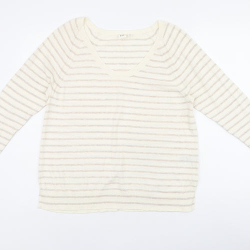 Gap Womens Beige Striped Cotton Jersey T-Shirt Size M Scoop Neck