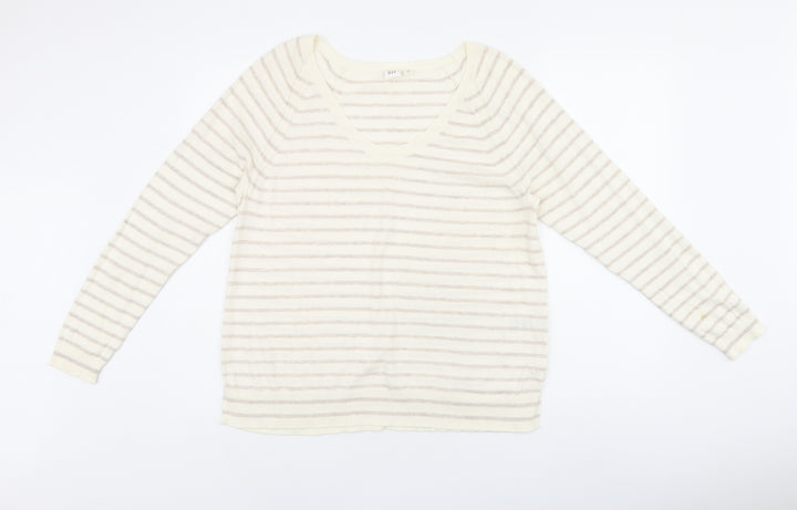 Gap Womens Beige Striped Cotton Jersey T-Shirt Size M Scoop Neck