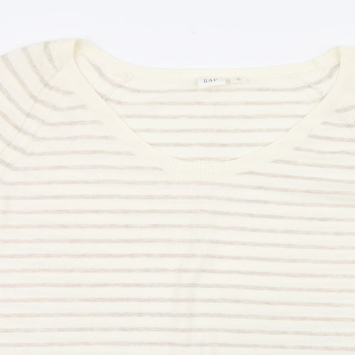 Gap Womens Beige Striped Cotton Jersey T-Shirt Size M Scoop Neck