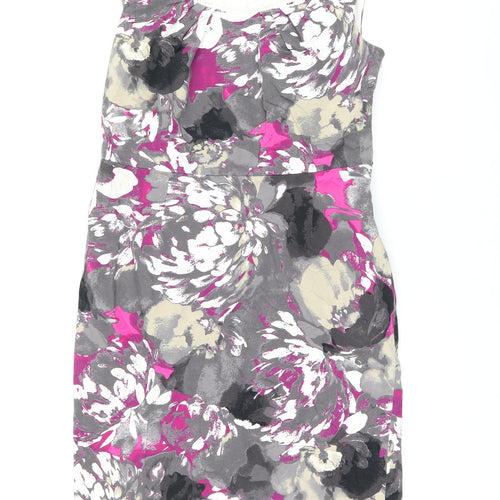 CC Womens Grey Floral Cotton Pencil Dress Size 10 Scoop Neck Zip