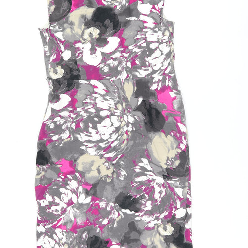 CC Womens Grey Floral Cotton Pencil Dress Size 10 Scoop Neck Zip