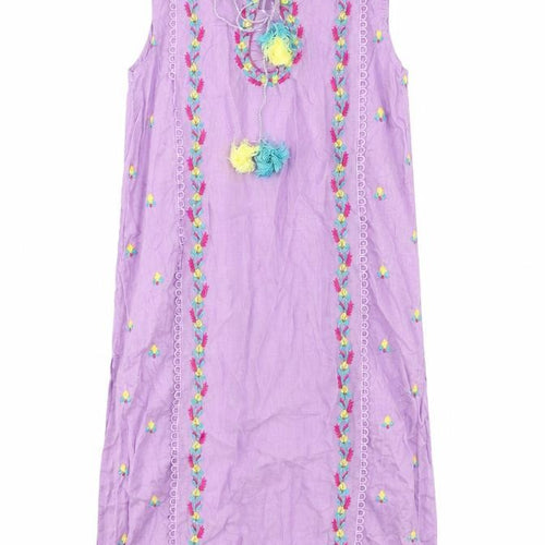 Sapphire Girls Purple Floral Cotton Shift Size 8-9 Years Round Neck Pullover