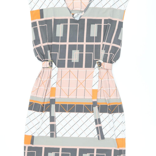 NEXT Womens Multicoloured Geometric Polyester Shift Size 12 V-Neck Pullover