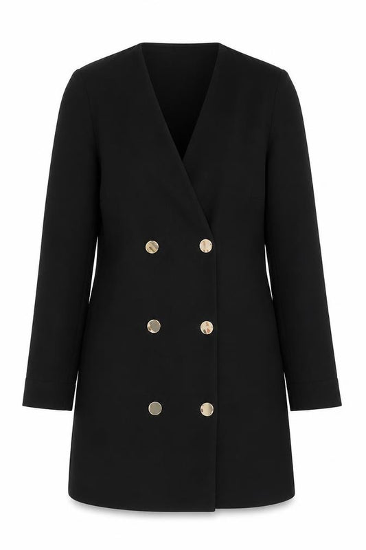 Front view of River Island women’s black jacket, size UK 12, button