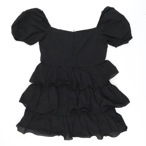 PRETTYLITTLETHING Womens Black Polyester Skater Dress Size 14 Off the Shoulder Zip