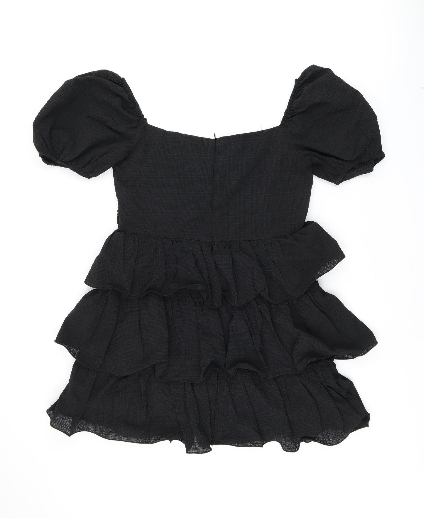 PRETTYLITTLETHING Womens Black Polyester Skater Dress Size 14 Off the Shoulder Zip