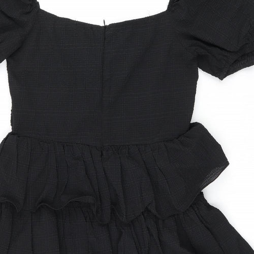 PRETTYLITTLETHING Womens Black Polyester Skater Dress Size 14 Off the Shoulder Zip