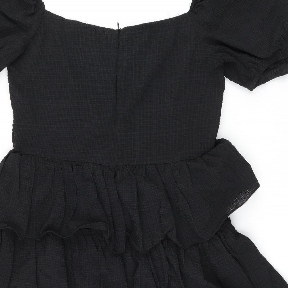 PRETTYLITTLETHING Womens Black Polyester Skater Dress Size 14 Off the Shoulder Zip
