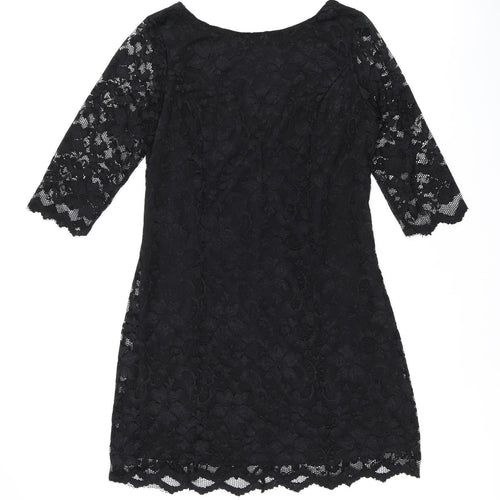New Look Womens Black Floral Polyamide Bodycon Size 16 Scoop Neck Pullover
