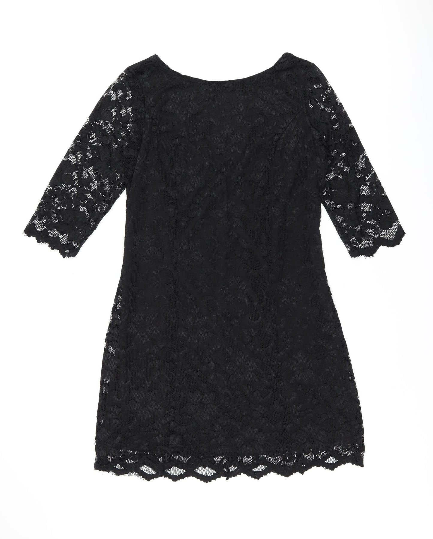 New Look Womens Black Floral Polyamide Bodycon Size 16 Scoop Neck Pullover