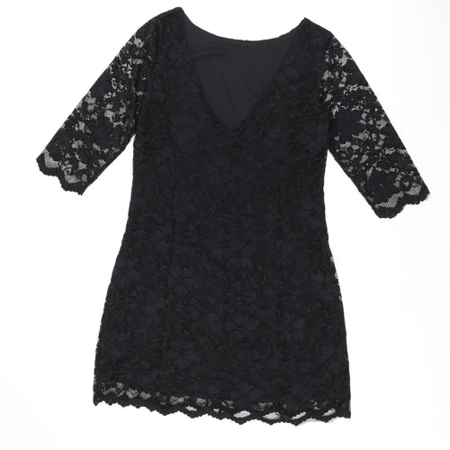 New Look Womens Black Floral Polyamide Bodycon Size 16 Scoop Neck Pullover