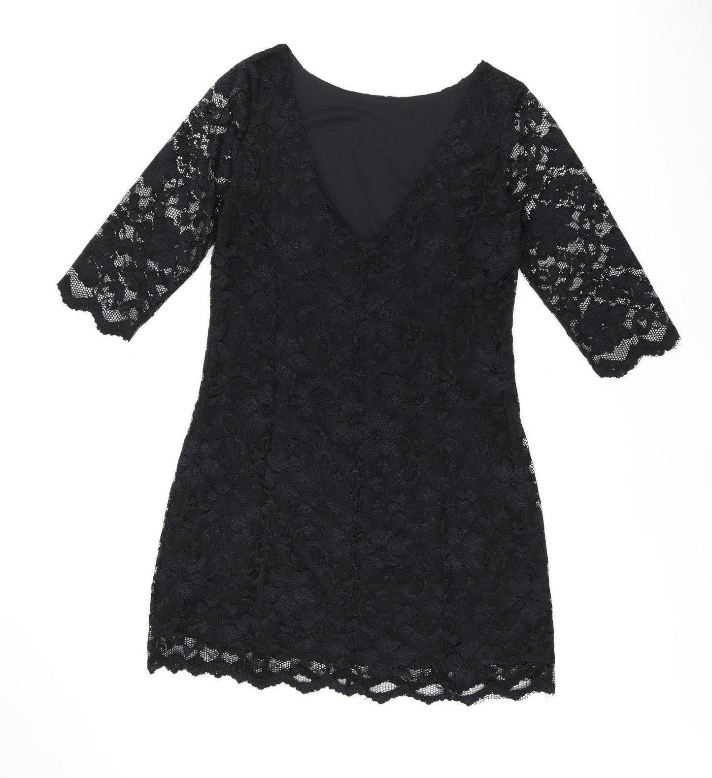 New Look Womens Black Floral Polyamide Bodycon Size 16 Scoop Neck Pullover