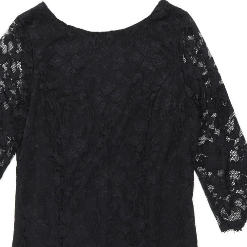 New Look Womens Black Floral Polyamide Bodycon Size 16 Scoop Neck Pullover