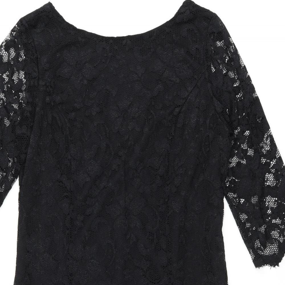 New Look Womens Black Floral Polyamide Bodycon Size 16 Scoop Neck Pullover