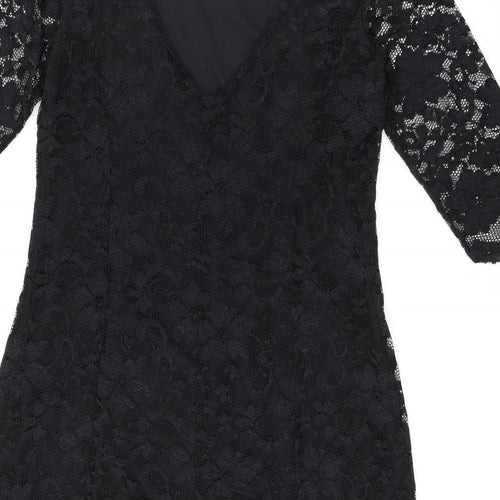 New Look Womens Black Floral Polyamide Bodycon Size 16 Scoop Neck Pullover