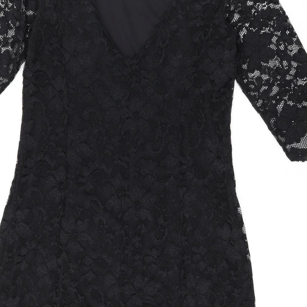 New Look Womens Black Floral Polyamide Bodycon Size 16 Scoop Neck Pullover