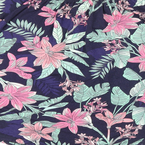Roman Womens Blue Floral Polyester Jersey T-Shirt Size 12 Scoop Neck