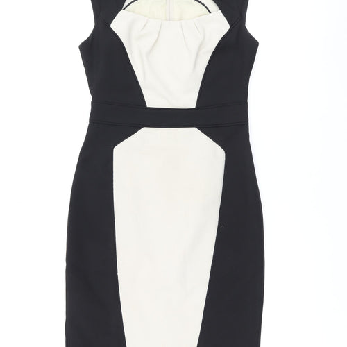 Dorothy Perkins Womens Black Polyester Pencil Dress Size 8 Scoop Neck Zip