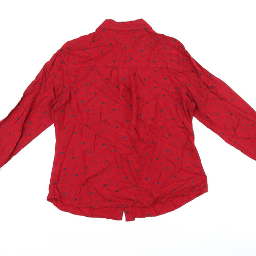 Marks and Spencer Womens Red Geometric Viscose Jersey Button-Up Size 14 Collared - Star print