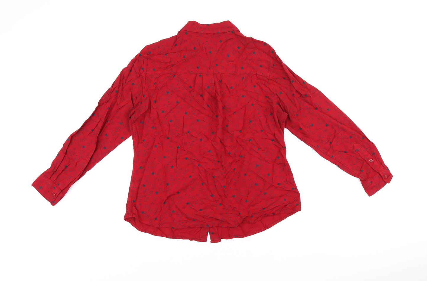 Marks and Spencer Womens Red Geometric Viscose Jersey Button-Up Size 14 Collared - Star print