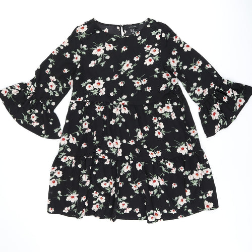 New Look Womens Black Floral Polyester Shift Size 10 Boat Neck Pullover