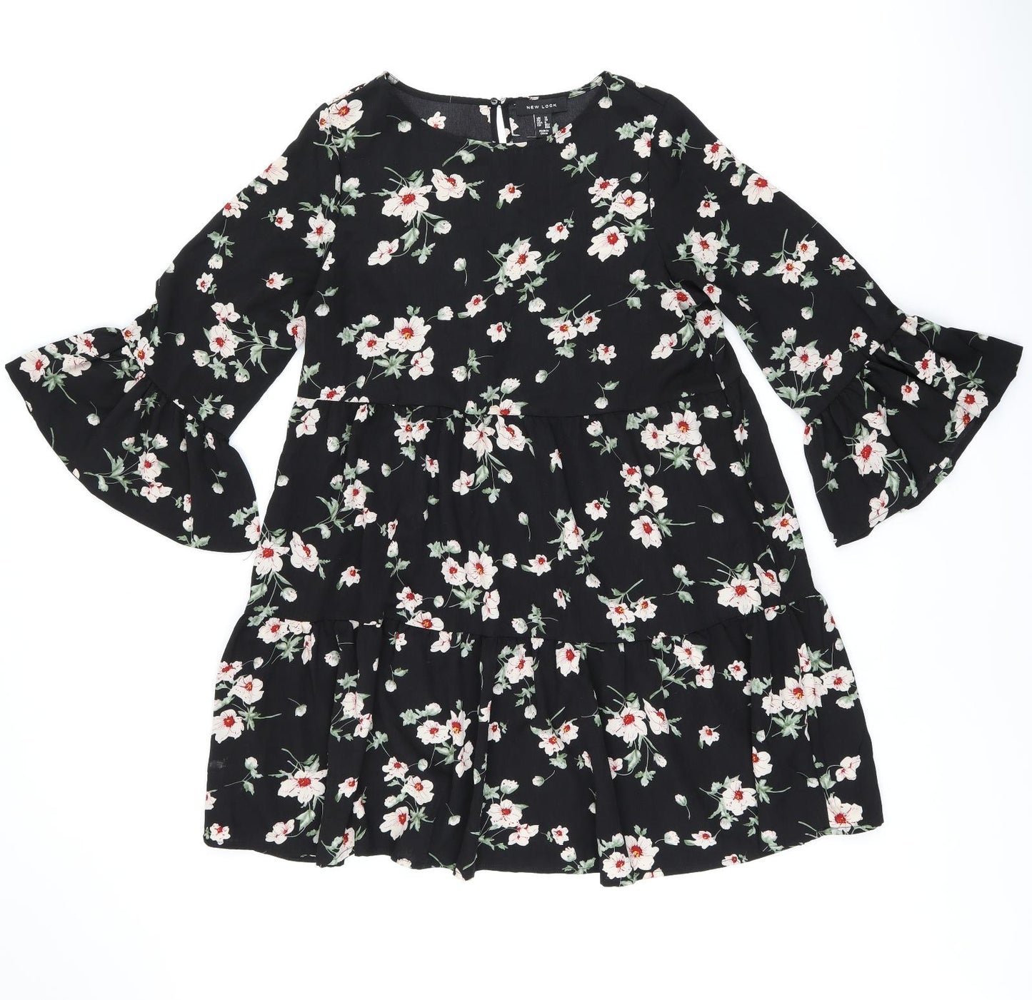 New Look Womens Black Floral Polyester Shift Size 10 Boat Neck Pullover