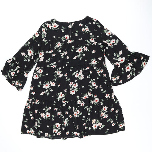 New Look Womens Black Floral Polyester Shift Size 10 Boat Neck Pullover