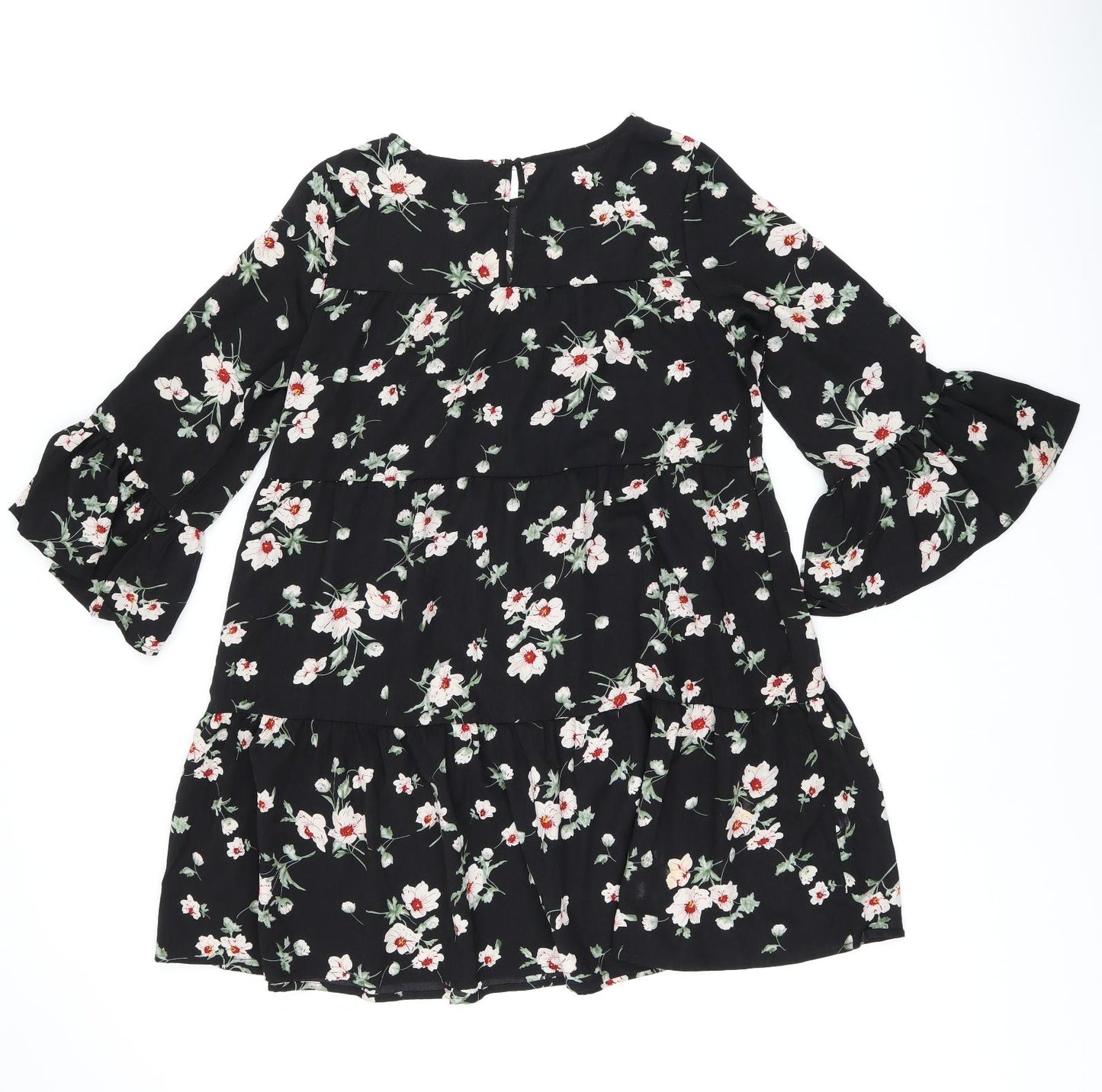 New Look Womens Black Floral Polyester Shift Size 10 Boat Neck Pullover