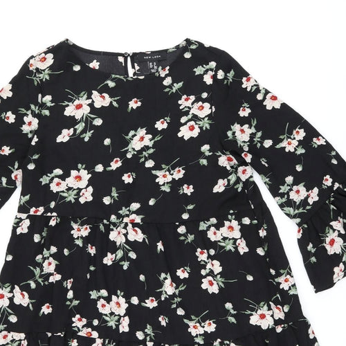 New Look Womens Black Floral Polyester Shift Size 10 Boat Neck Pullover