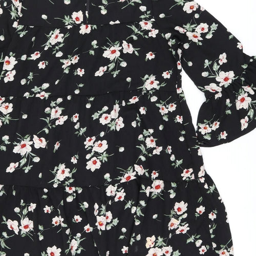 New Look Womens Black Floral Polyester Shift Size 10 Boat Neck Pullover