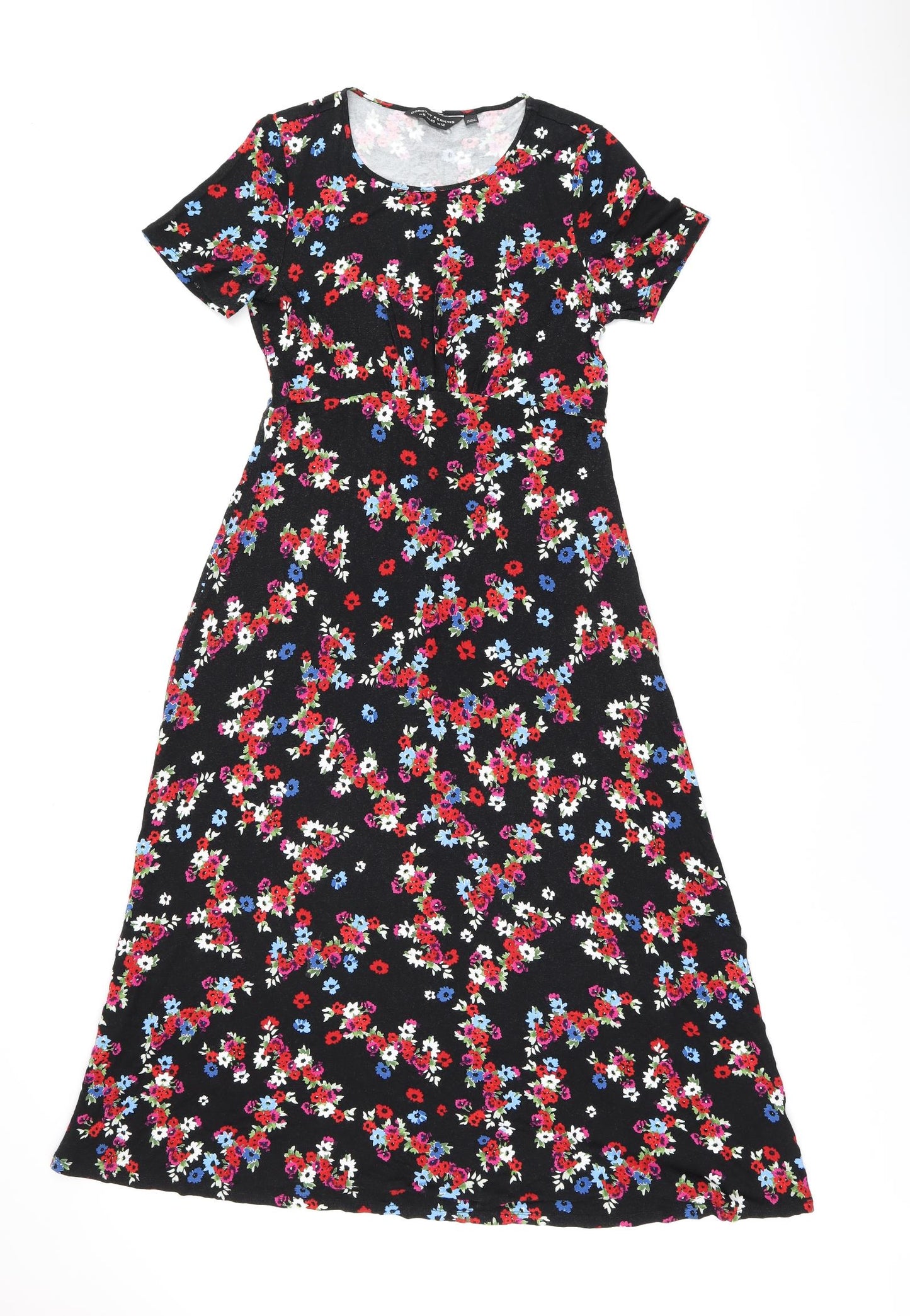 Dorothy Perkins Womens Black Floral Viscose Shift Size 12 Boat Neck Pullover