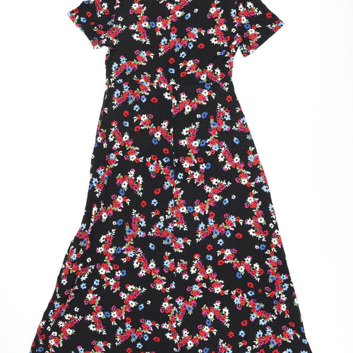 Dorothy Perkins Womens Black Floral Viscose Shift Size 12 Boat Neck Pullover