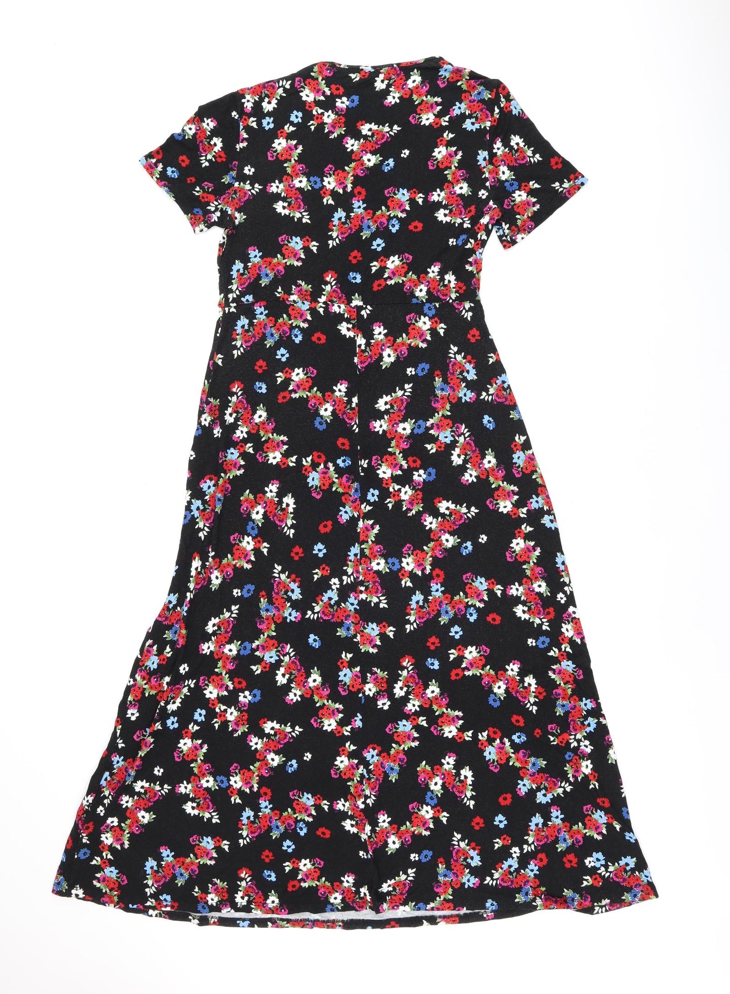 Dorothy Perkins Womens Black Floral Viscose Shift Size 12 Boat Neck Pullover