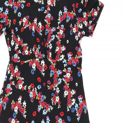 Dorothy Perkins Womens Black Floral Viscose Shift Size 12 Boat Neck Pullover