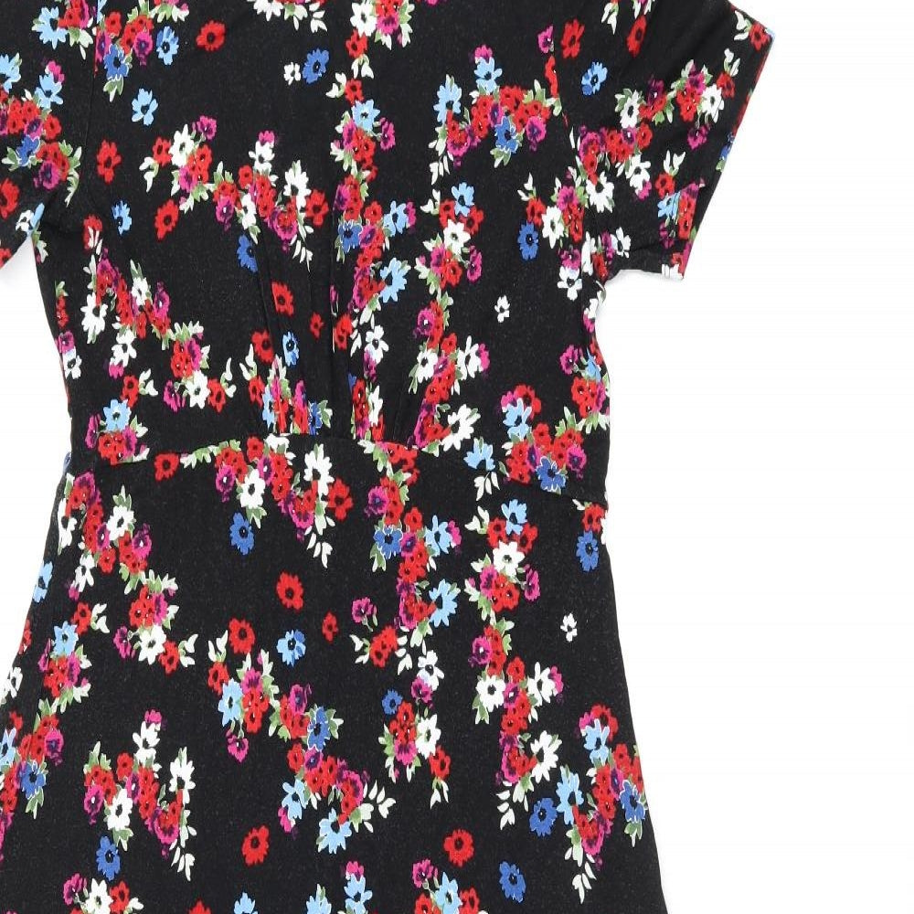 Dorothy Perkins Womens Black Floral Viscose Shift Size 12 Boat Neck Pullover