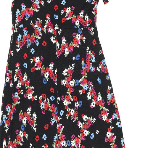 Dorothy Perkins Womens Black Floral Viscose Shift Size 12 Boat Neck Pullover