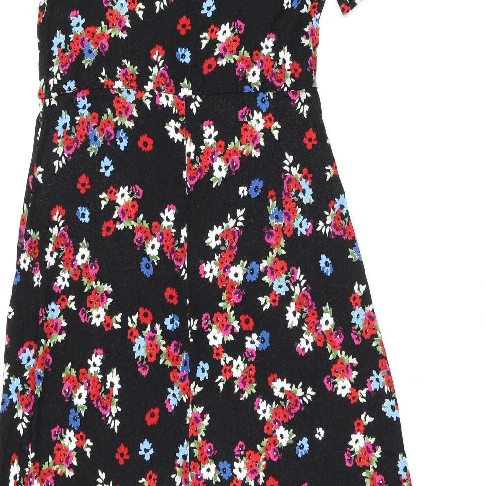 Dorothy Perkins Womens Black Floral Viscose Shift Size 12 Boat Neck Pullover