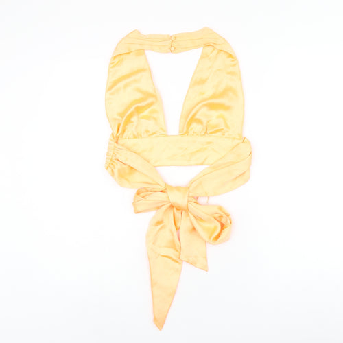 Zara Womens Orange Polyester Cropped T-Shirt Size L V-Neck