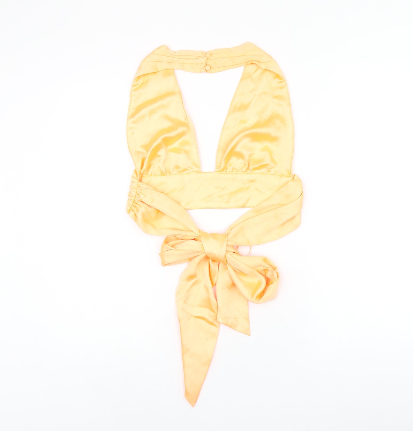 Zara Womens Orange Polyester Cropped T-Shirt Size L V-Neck