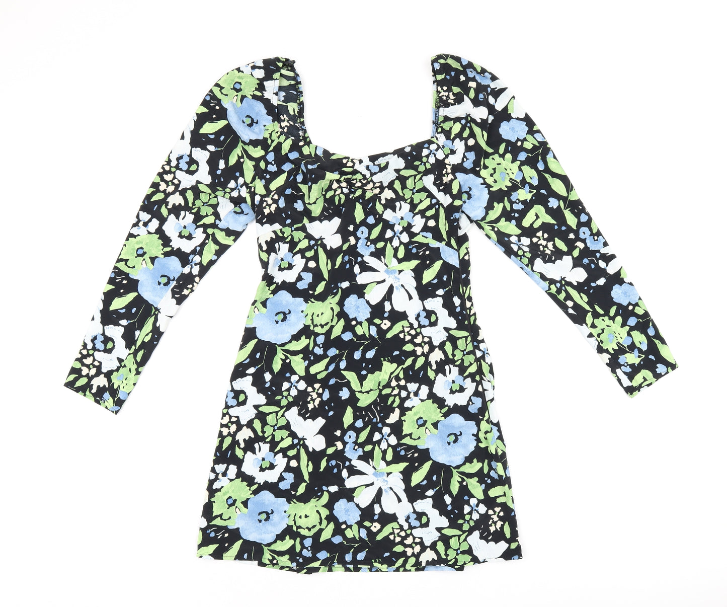 Topshop Womens Black Floral Polyester Mini Size 6 Square Neck Zip
