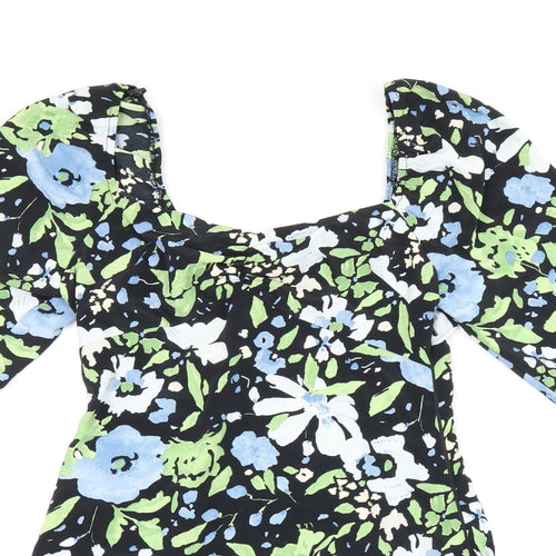 Topshop Womens Black Floral Polyester Mini Size 6 Square Neck Zip