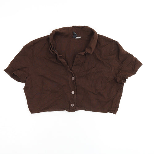 H&M Womens Brown Cotton Cropped Button-Up Size 6 Collared