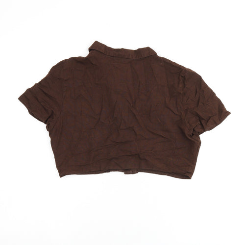 H&M Womens Brown Cotton Cropped Button-Up Size 6 Collared
