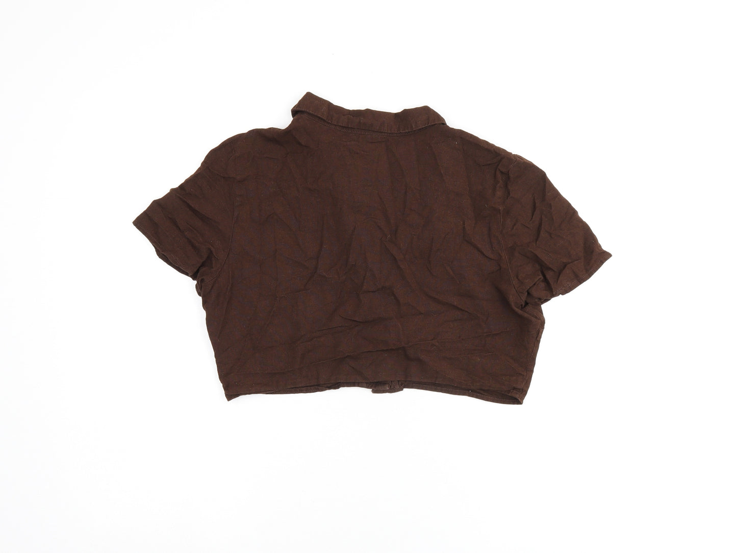 H&M Womens Brown Cotton Cropped Button-Up Size 6 Collared