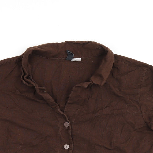 H&M Womens Brown Cotton Cropped Button-Up Size 6 Collared