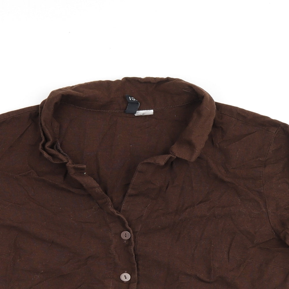 H&M Womens Brown Cotton Cropped Button-Up Size 6 Collared