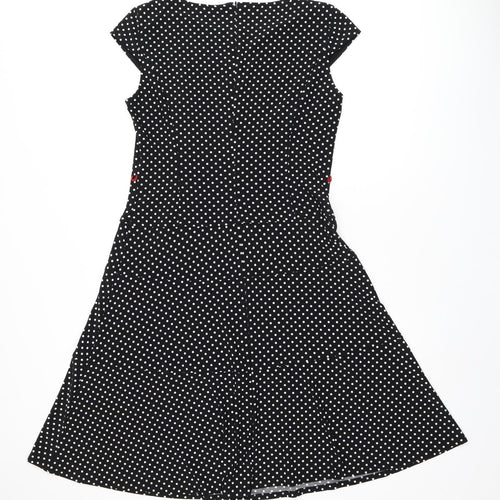 Anne Klein Womens Black Polka Dot Polyester Skater Dress Size 10 Boat Neck Zip