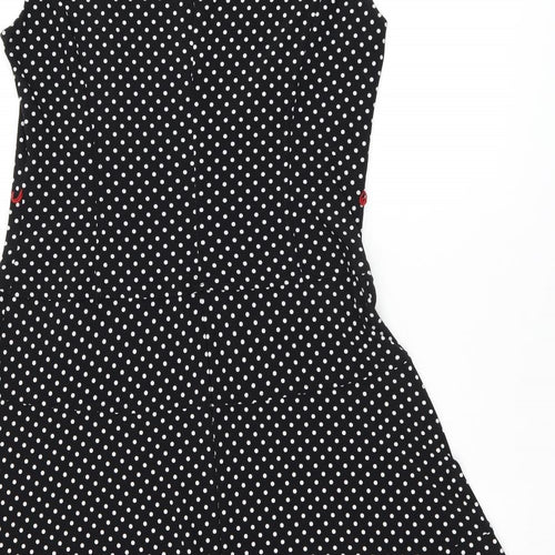 Anne Klein Womens Black Polka Dot Polyester Skater Dress Size 10 Boat Neck Zip