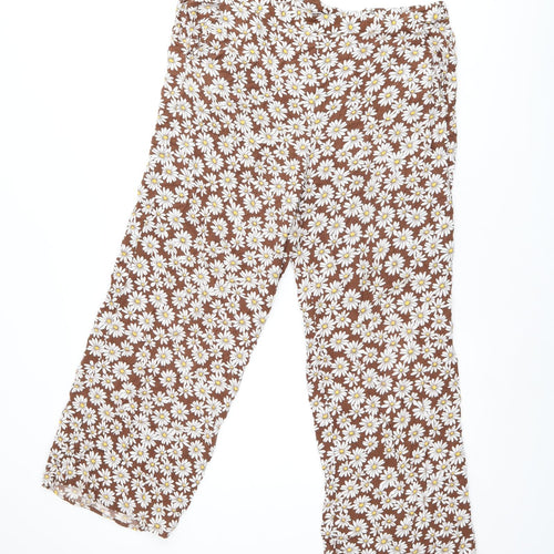 H&M Womens Brown Floral Viscose Trousers Size M L24 in Regular - Daisy