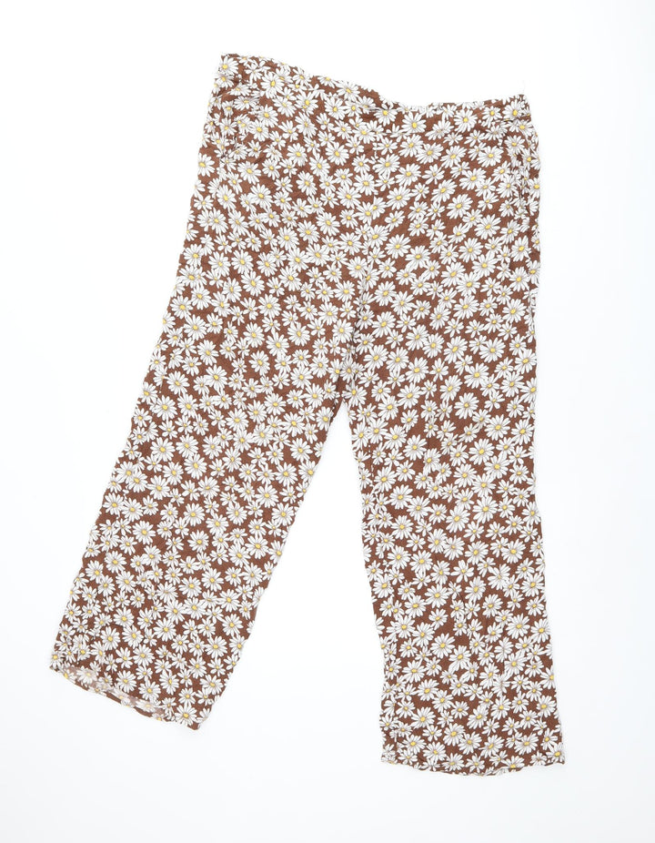 H&M Womens Brown Floral Viscose Trousers Size M L24 in Regular - Daisy
